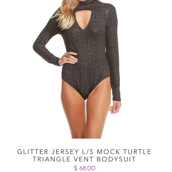 NWT, Chaser, Womens, Glitter Jersey LS Mock Turtleneck Triangle Cutout‎ Bodysuit - Picture 1 of 5